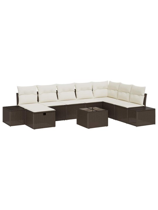 Dārza dīvānu komplekts ar spilvenu 9 pcs brūna 55 x 62 x 69 cm