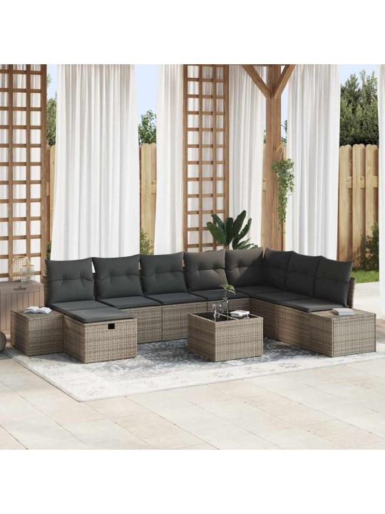 Dārza dīvānu komplekts ar spilvenu 9 pcs pelēka 55 x 62 x 69 cm