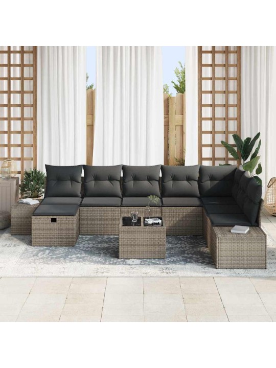 Dārza dīvānu komplekts ar spilvenu 9 pcs pelēka 55 x 62 x 69 cm