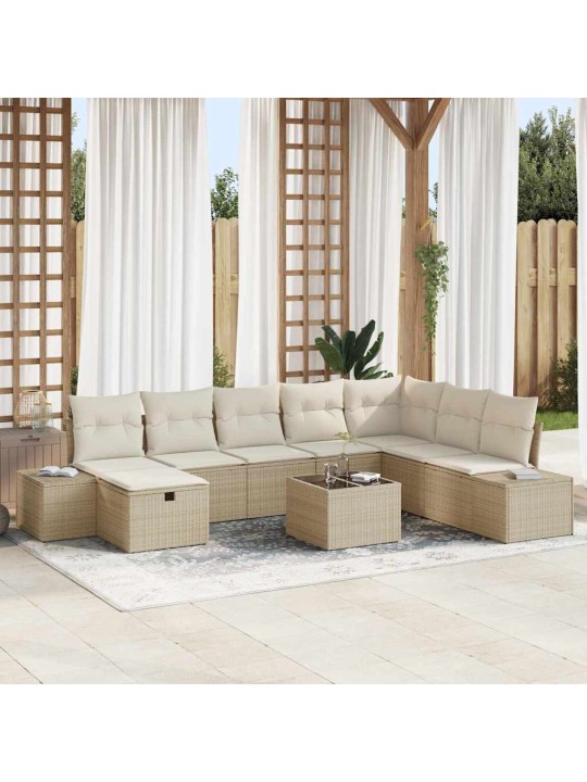 Dārza dīvānu komplekts ar spilvenu 9 pcs bēša 55 x 62 x 69 cm