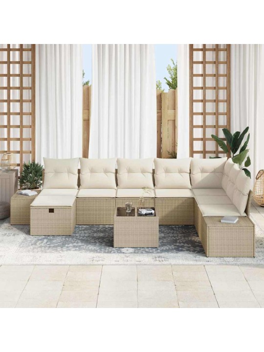 Dārza dīvānu komplekts ar spilvenu 9 pcs bēša 55 x 62 x 69 cm