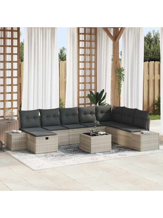Dārza dīvānu komplekts 9 pcs gaiši pelēka 55 x 62 x 69 cm