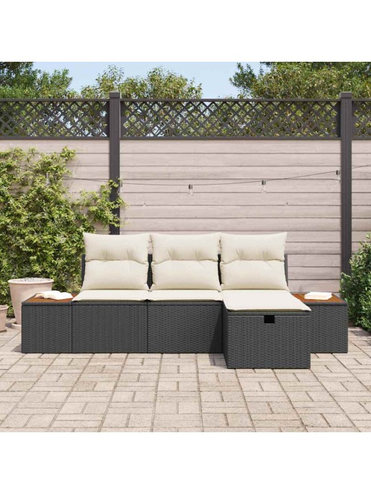 Dārza dīvānu komplekts ar spilvenu 4 pcs melna 55 x 62 x 69 cm