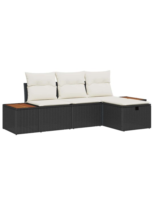 Dārza dīvānu komplekts ar spilvenu 4 pcs melna 55 x 62 x 69 cm