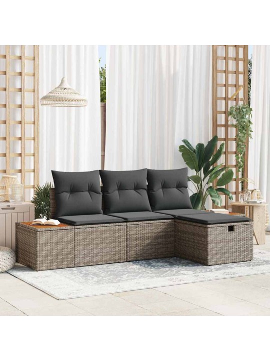 Dārza dīvānu komplekts ar spilvenu 4 pcs pelēka 55 x 62 x 69 cm