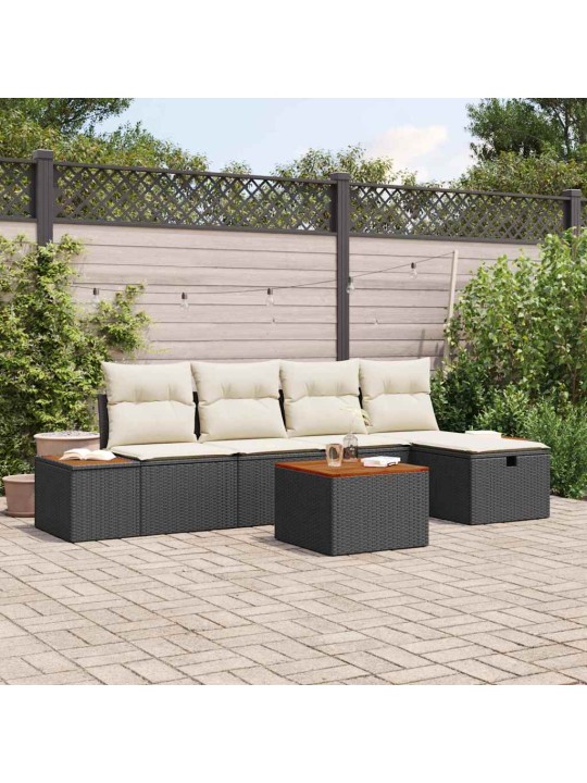 Dārza dīvānu komplekts ar spilvenu 6 pcs melna 55 x 62 x 69 cm