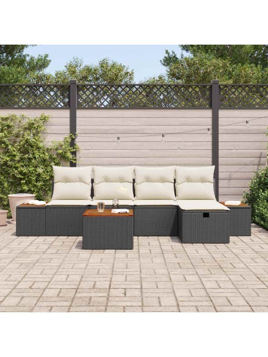 Dārza dīvānu komplekts ar spilvenu 6 pcs melna 55 x 62 x 69 cm