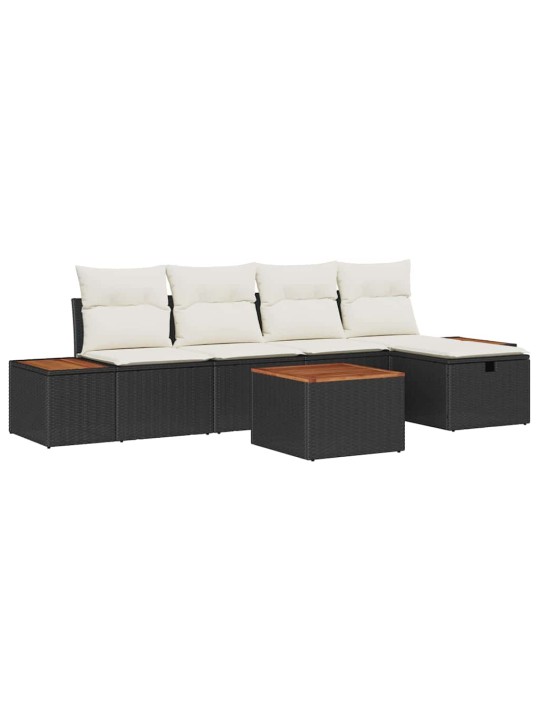 Dārza dīvānu komplekts ar spilvenu 6 pcs melna 55 x 62 x 69 cm