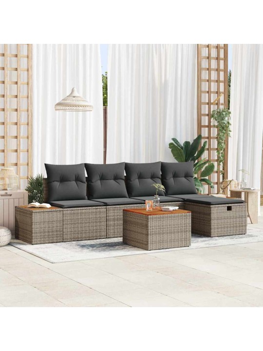 Dārza dīvānu komplekts ar spilvenu 6 pcs pelēka 55 x 62 x 69 cm