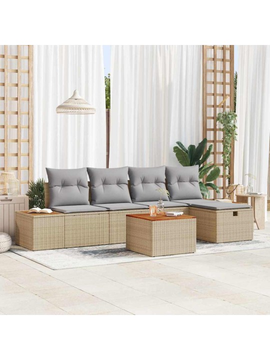 Dārza dīvānu komplekts ar spilvenu 6 pcs bēša 55 x 62 x 69 cm