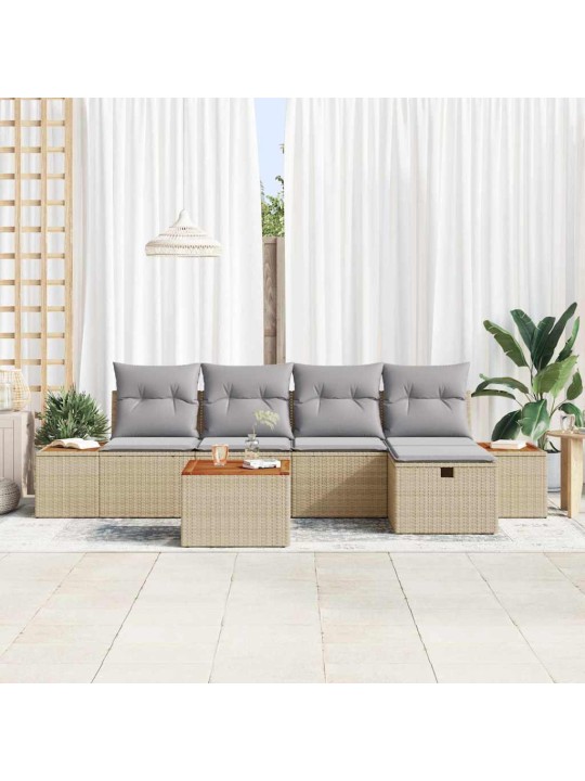 Dārza dīvānu komplekts ar spilvenu 6 pcs bēša 55 x 62 x 69 cm