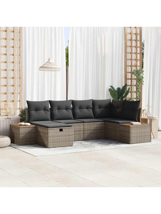 Dārza dīvānu komplekts ar spilvenu 6 pcs pelēka 55 x 62 x 69 cm