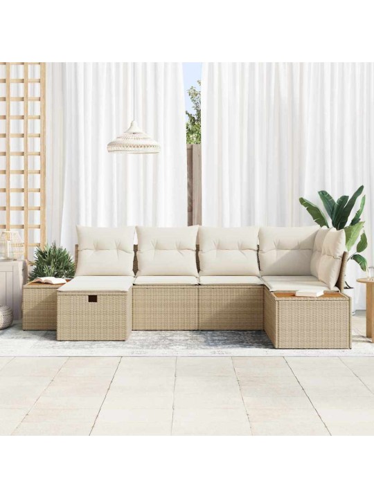 Dārza dīvānu komplekts ar spilvenu 6 pcs bēša 55 x 62 x 69 cm