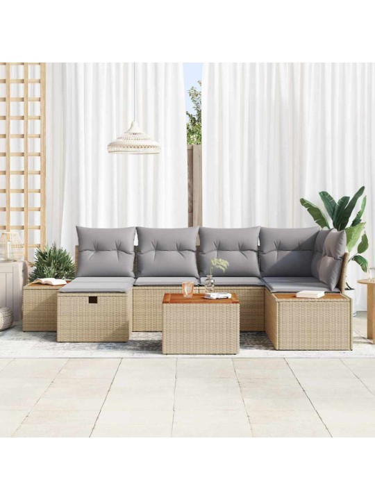 Dārza dīvānu komplekts ar spilvenu 7 pcs bēša 55 x 62 x 69 cm
