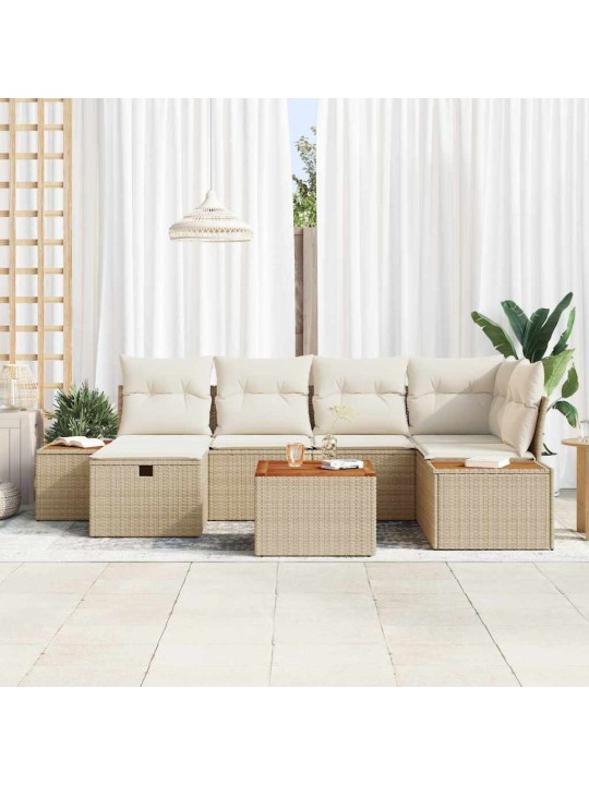 Dārza dīvānu komplekts ar spilvenu 7 pcs bēša 55 x 62 x 69 cm