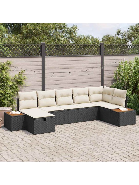 Dārza dīvānu komplekts ar spilvenu 7 pcs melna 55 x 62 x 69 cm