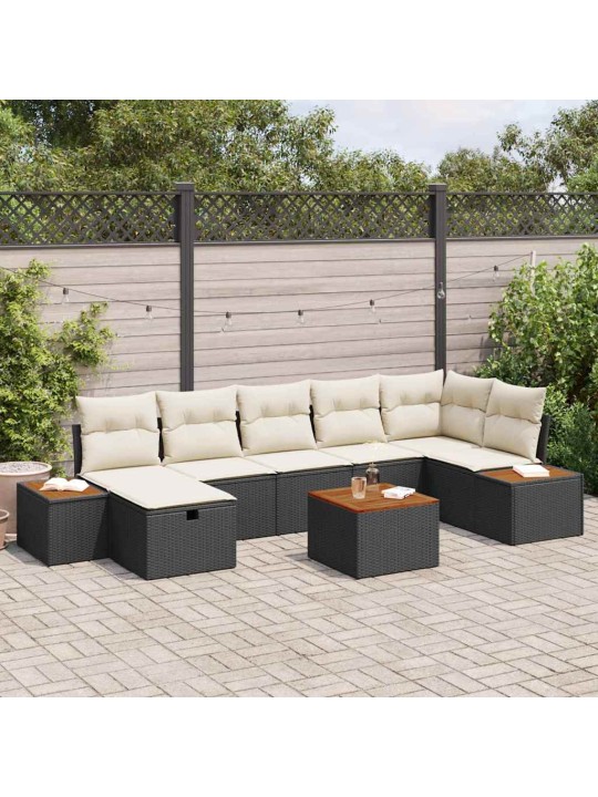 Dārza dīvānu komplekts ar spilvenu 8 pcs melna 55 x 62 x 69 cm