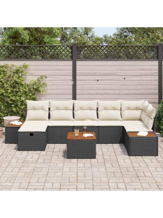 Dārza dīvānu komplekts ar spilvenu 8 pcs melna 55 x 62 x 69 cm