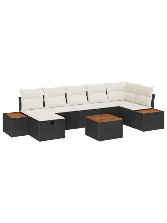 Dārza dīvānu komplekts ar spilvenu 8 pcs melna 55 x 62 x 69 cm