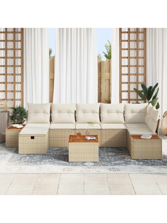 Dārza dīvānu komplekts ar spilvenu 8 pcs bēša 55 x 62 x 69 cm