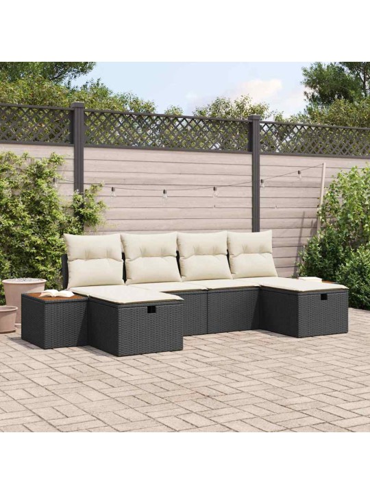 Dārza dīvānu komplekts ar spilvenu 6 pcs melna 55 x 62 x 69 cm