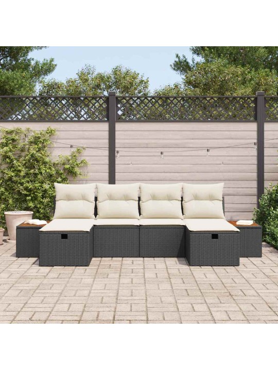 Dārza dīvānu komplekts ar spilvenu 6 pcs melna 55 x 62 x 69 cm