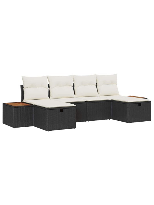 Dārza dīvānu komplekts ar spilvenu 6 pcs melna 55 x 62 x 69 cm