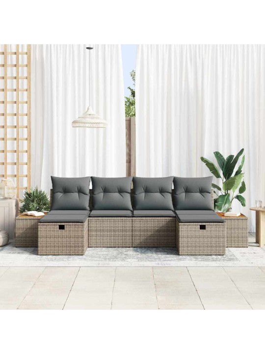 Dārza dīvānu komplekts ar spilvenu 6 pcs pelēka 55 x 62 x 69 cm