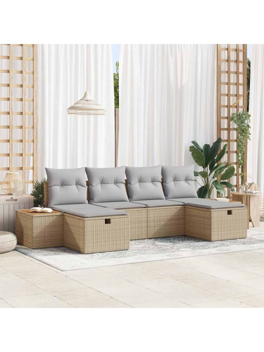 Dārza dīvānu komplekts ar spilvenu 6 pcs bēša 55 x 62 x 69 cm