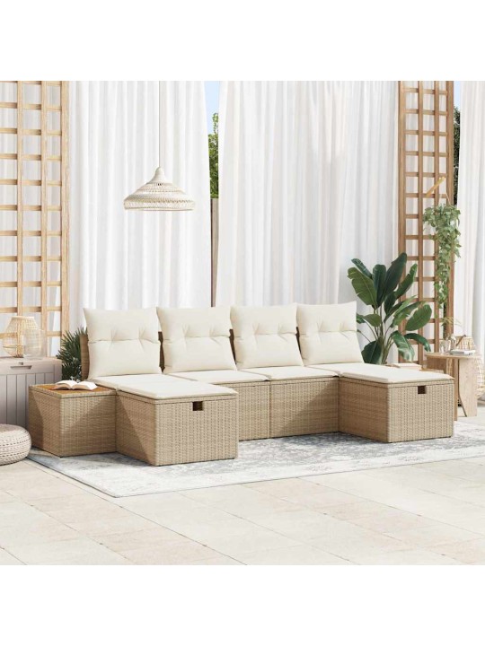 Dārza dīvānu komplekts ar spilvenu 6 pcs bēša 55 x 62 x 69 cm