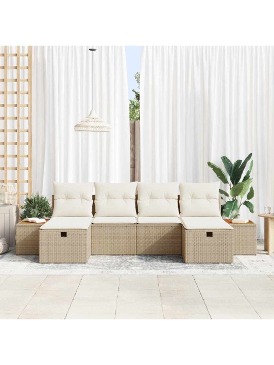 Dārza dīvānu komplekts ar spilvenu 6 pcs bēša 55 x 62 x 69 cm