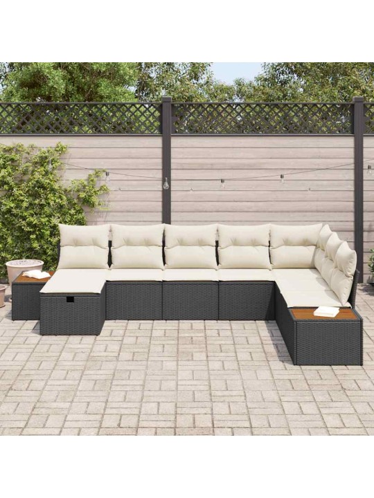 Dārza dīvānu komplekts ar spilvenu 8 pcs melna 55 x 62 x 69 cm