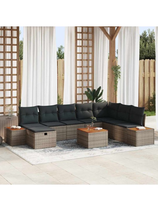 Dārza dīvānu komplekts ar spilvenu 9 pcs pelēka 55 x 62 x 69 cm