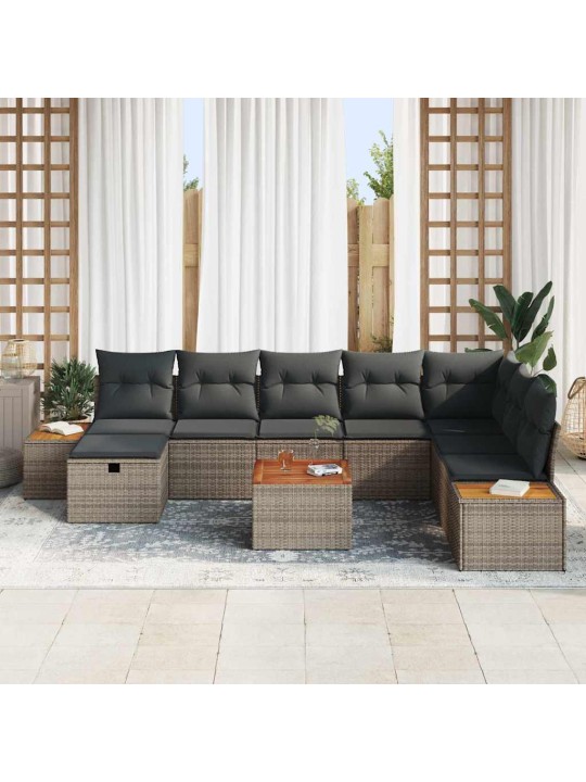 Dārza dīvānu komplekts ar spilvenu 9 pcs pelēka 55 x 62 x 69 cm