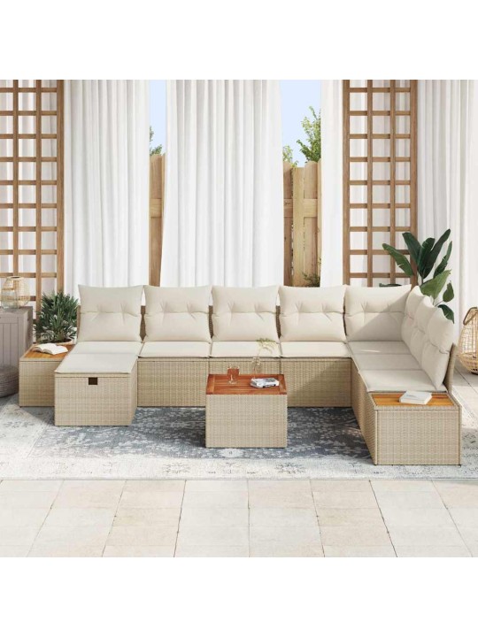 Dārza dīvānu komplekts ar spilvenu 9 pcs bēša 55 x 62 x 69 cm