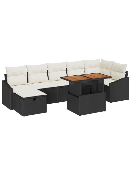 Dārza dīvānu komplekts 8 pcs melna poliratāns