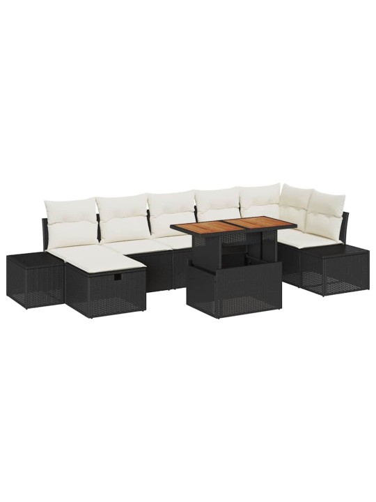 Dārza dīvānu komplekts 8 pcs melna poliratāns