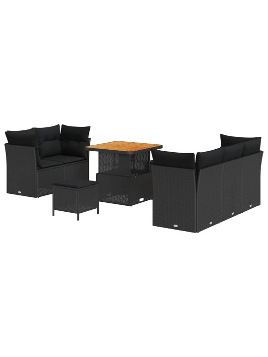 Dārza dīvānu komplekts 8 pcs melna poliratāns