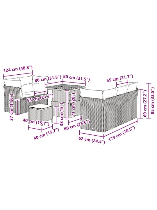 Dārza dīvānu komplekts 8 pcs melna poliratāns