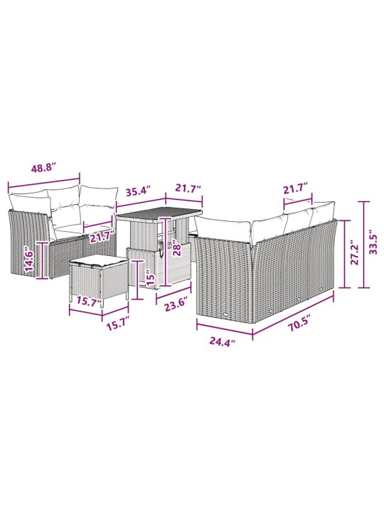 Dārza dīvānu komplekts 8 pcs melna poliratāns
