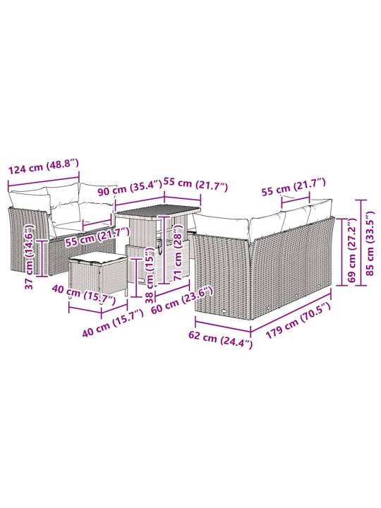Dārza dīvānu komplekts 8 pcs melna poliratāns