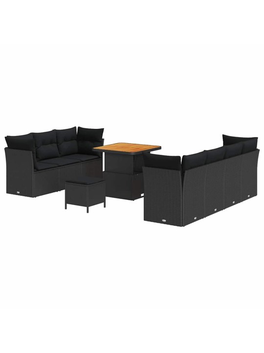 Dārza dīvānu komplekts 10 pcs melna poliratāns