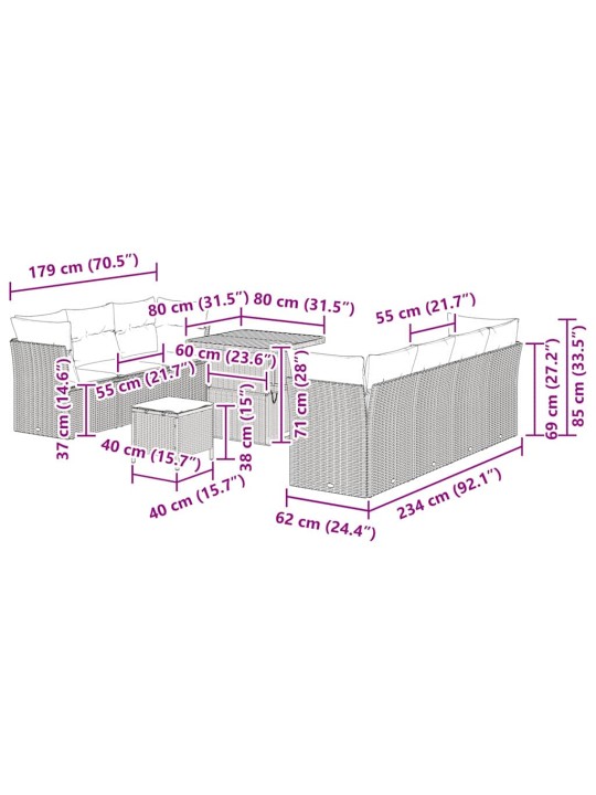 Dārza dīvānu komplekts 10 pcs melna poliratāns