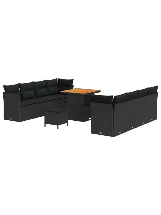Dārza dīvānu komplekts 11 pcs melna poliratāns