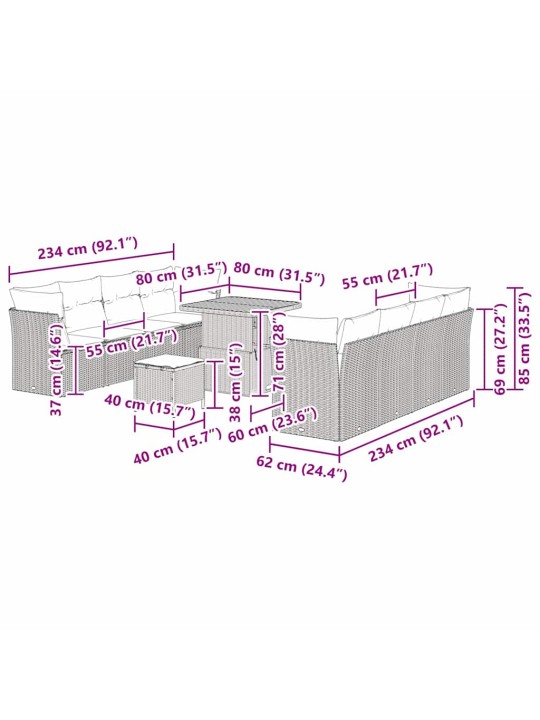 Dārza dīvānu komplekts 11 pcs melna poliratāns
