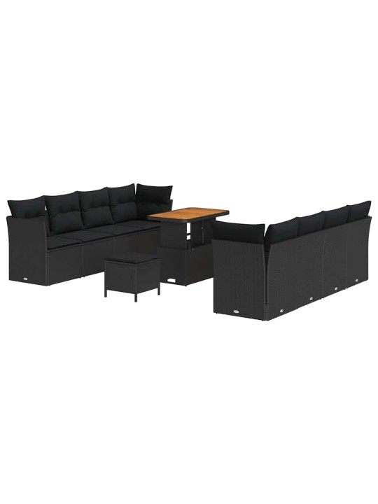 Dārza dīvānu komplekts 11 pcs melna poliratāns