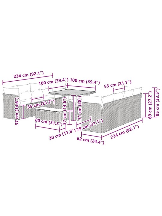Dārza dīvānu komplekts 11 pcs melna poliratāns
