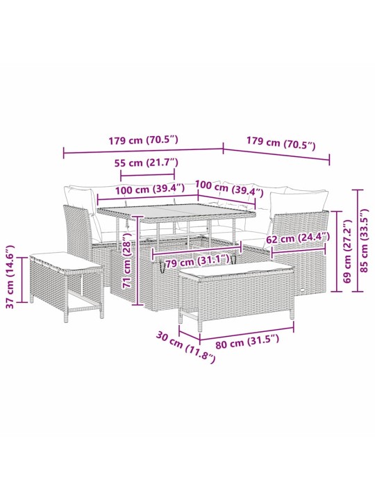 Dārza dīvānu komplekts 8 pcs melna poliratāns
