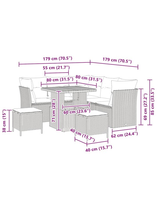 Dārza dīvānu komplekts 8 pcs melna poliratāns