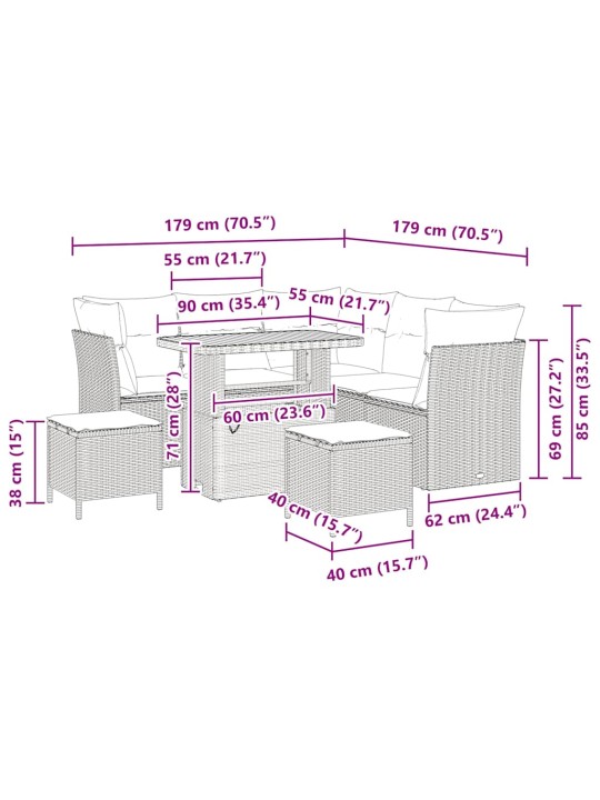 Dārza dīvānu komplekts 8 pcs melna poliratāns
